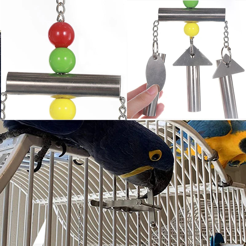 Stainless Steel Swing Playstand Bird Chewing Bite Toys