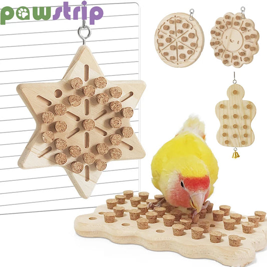 Natural Wooden Parrots Block Cork Puzzle Toy