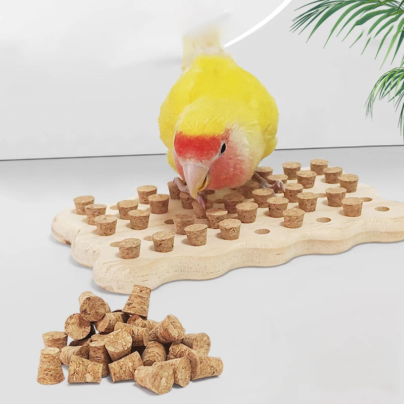 Natural Wooden Parrots Block Cork Puzzle Toy