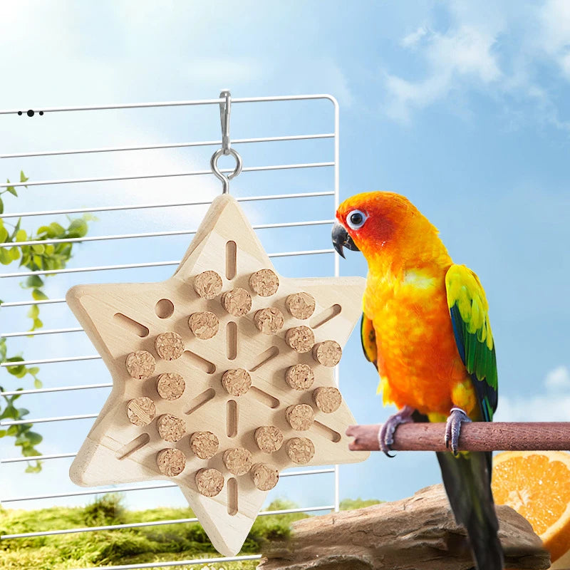 Natural Wooden Parrots Block Cork Puzzle Toy