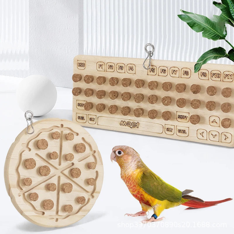 Natural Wooden Parrots Block Cork Puzzle Toy